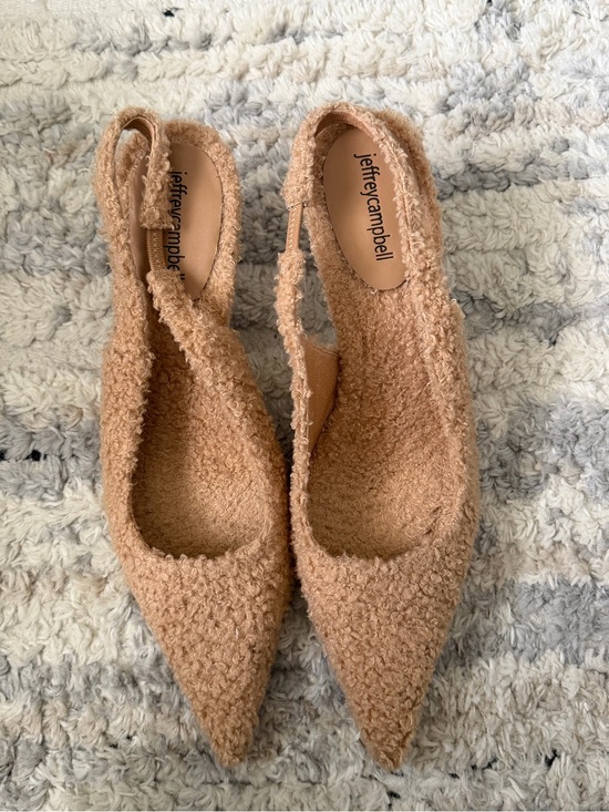 Jeffrey Campbell Shoes - Jeffrey Campbell Tan Bouclé Pointed Slingback Flats